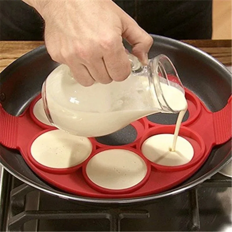 Silicone Egg Fryer Silicone Seven-Hole Round Heart-Shaped Star Egg Fryer Multi-Function 4-Perforated Pancake Mold Pancake Maker