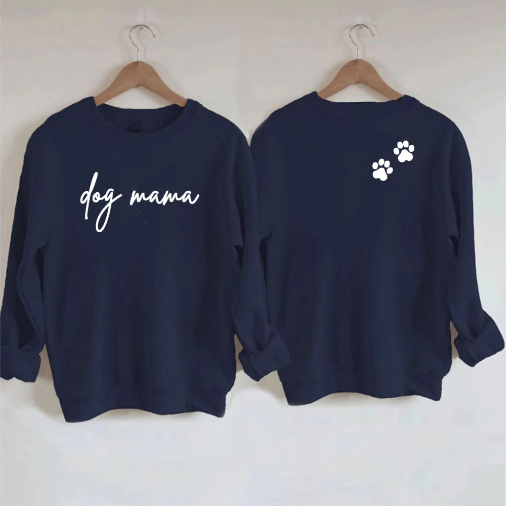 Dog Mama bluza przód i tył drukuj Funny Graphic sweter Dog Mom sweter miłośnik psów bluza z okrągłym wycięciem dzień matki prezent