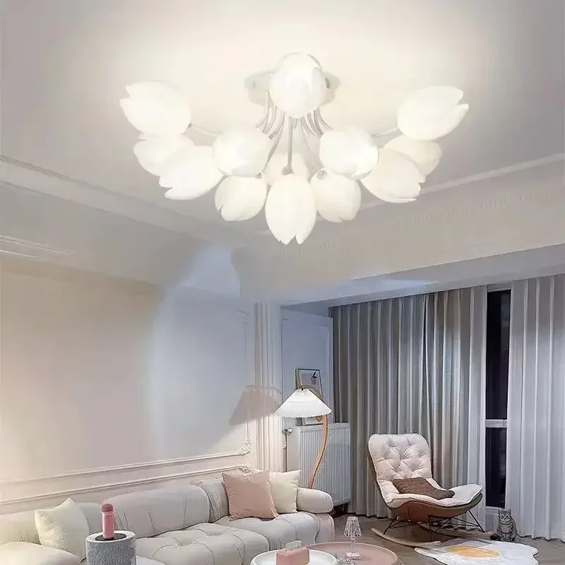 Nordic White Lily Blossom Led Chandeliers Lamparas De Techo Ceiling Light for Living Dining Room Kitchen Lamp Bedroom Colgantes