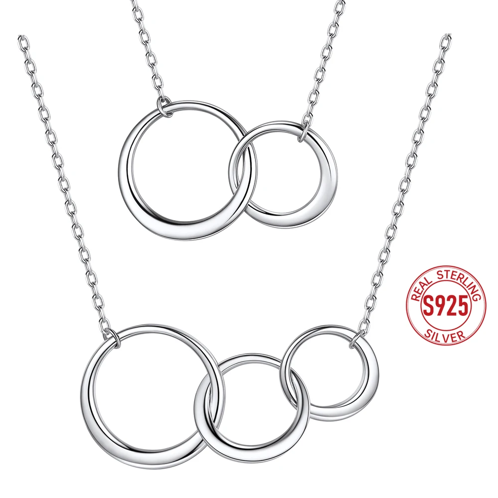 

U7 стерлингового серебра 925 пробы, круглые петли, кулон, ожерелья для женщин, мамы, дочки, изящные ювелирные изделия, подарок на день матери