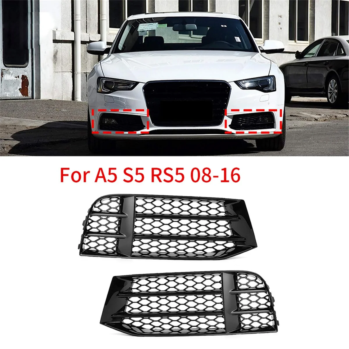 

1 пара противотуманных фар, решетка сотовой сетки, крышка бампера для A5 S5 RS5 08-16, декоративные модификационные детали