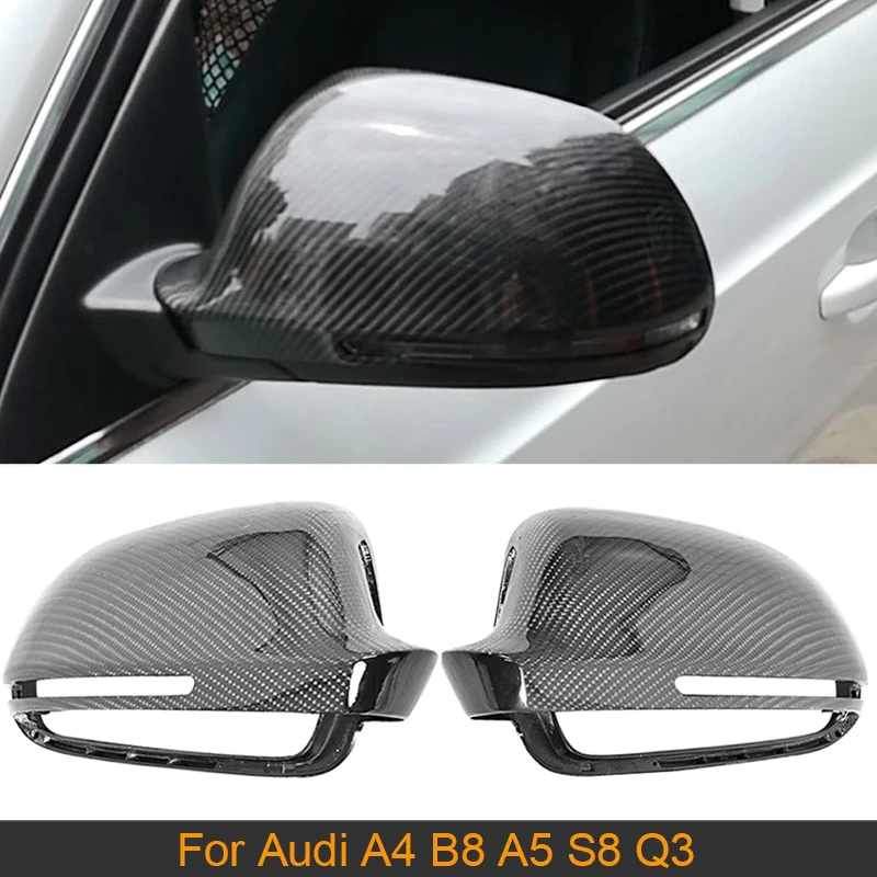 Car Rearview Mirror Covers Caps For Audi A4 B8 A5 Q3 S8 Replacement Side Mirror Covers Caps Shell With Side Assist Carbon Fiber