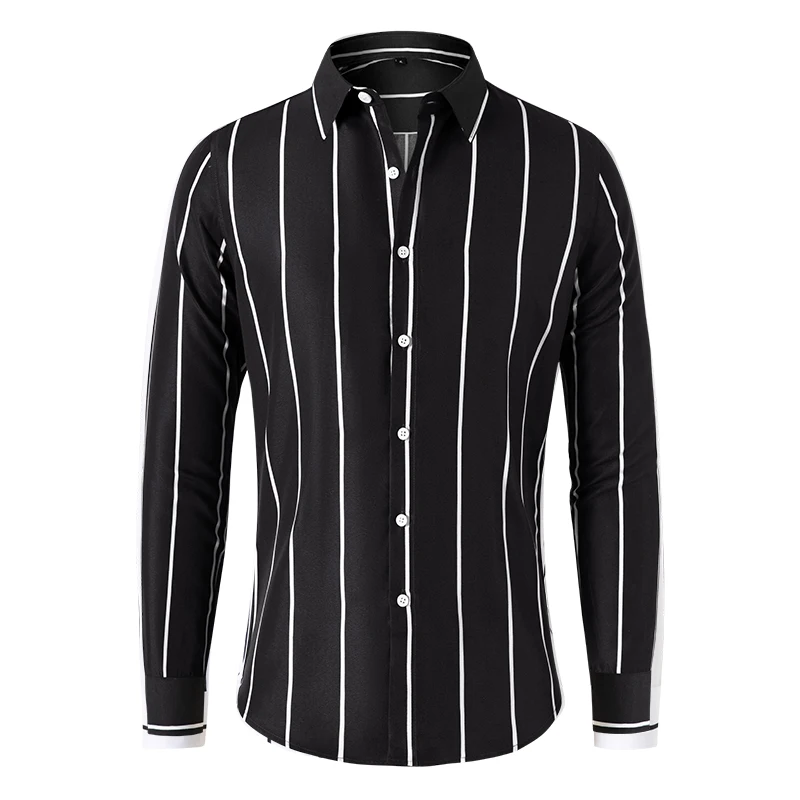 2023 New Fashion Men\'s Striped Shirt Business Casual Long Sleeve Shirt Korean Style Slim Men\'s Shirt