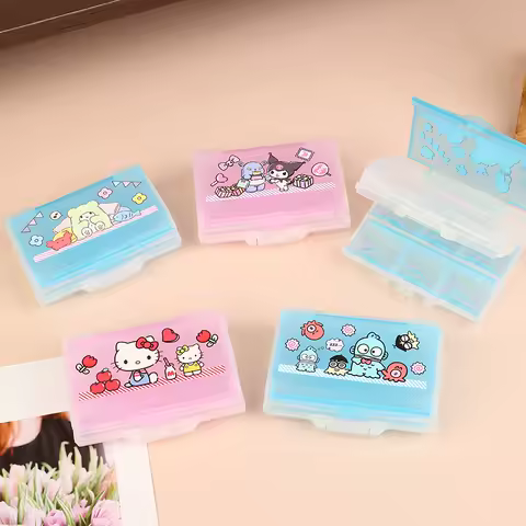 Sanrio Hello Kitty Pill Box Kawaii Kuromi Melody Cinnamoroll 8-grid Storage Box Travel Portable Double Layer Medicine Box