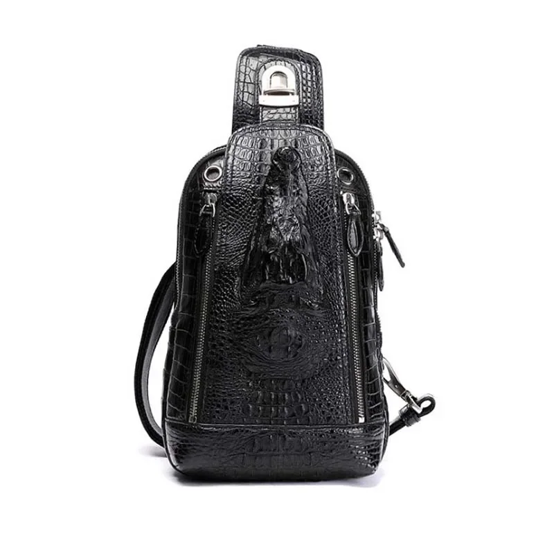 ourui crocodile  men chest bag  black crocodile leather   Men bags men chest bag