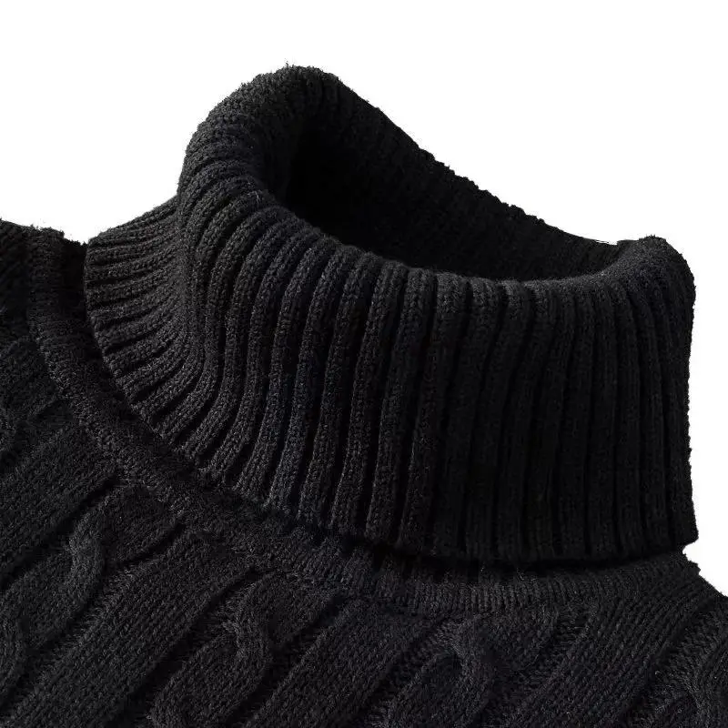 Nice 2025 Men's Clothing Autumn Winter Sweaters Knitting High Neck Fried Dough Twists Fit Warm Top Solid Elastic Knitwear Pullov