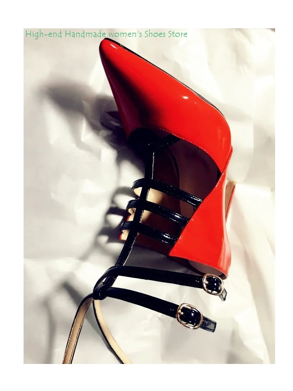 

Red and Black Color Scheme Women's Sandals Pointed Cross Straps 11cm Wedding Shoes Banquet Shoes Luxury Women's Shoes