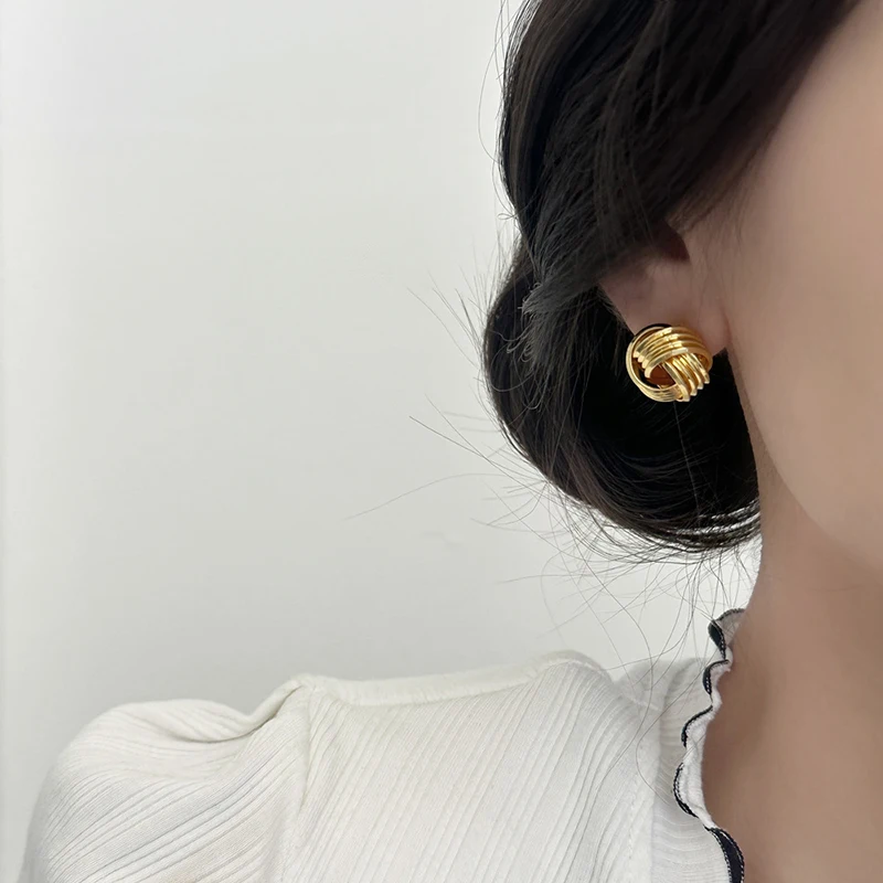 

Real 925 Sterling Silver 18K Gold Twisted Flower Stud Earrings for Women Minimalist Fine Jewelry Vintage Plant Accessories