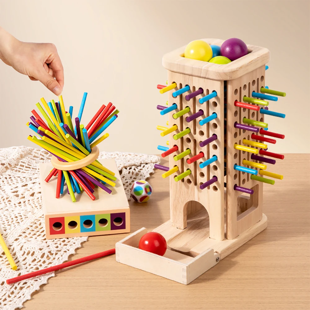 

Wooden Three-in-One Educational -Color Cognition, Focus & Balance Training, Puzzle Board Game Storage