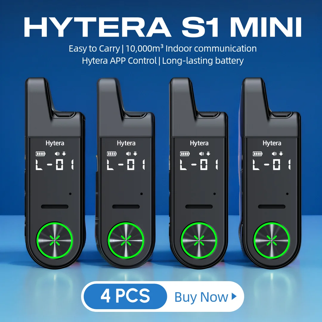 4PCS HYTERA S1 Mini Clip-ON Walkie Talkie Compact Receiver Business Two-way Radio Analog UHF Radio with Display for Restaurant