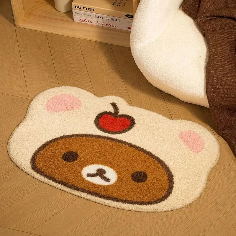 Rilakkuma Thickened Absorbent Plush Floor Mat Cartoon Bear Non Slip Door Rug Bedroom Bathroom Entrance Carpet Bedside Doormat