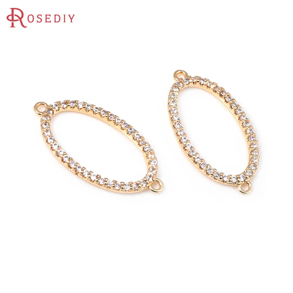 4 PZ 18 K Colore Oro Ottone e Zircone 2 Fori Ovale Connect Pendenti con Ciondoli di Alta Qualità Fai Da Te Creazione di Gioielli Collana Accessori