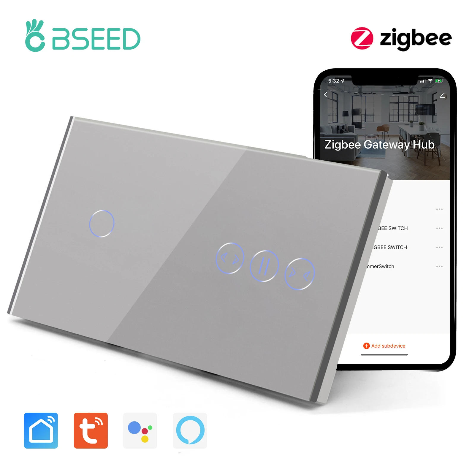 BSEED ZigBee 3,0 Vorhang Schalter Smart Touch Schalter Intelligente ZigBee Vorhang Schalter Tuya Smart Leben APP Google Alexa Steuerung