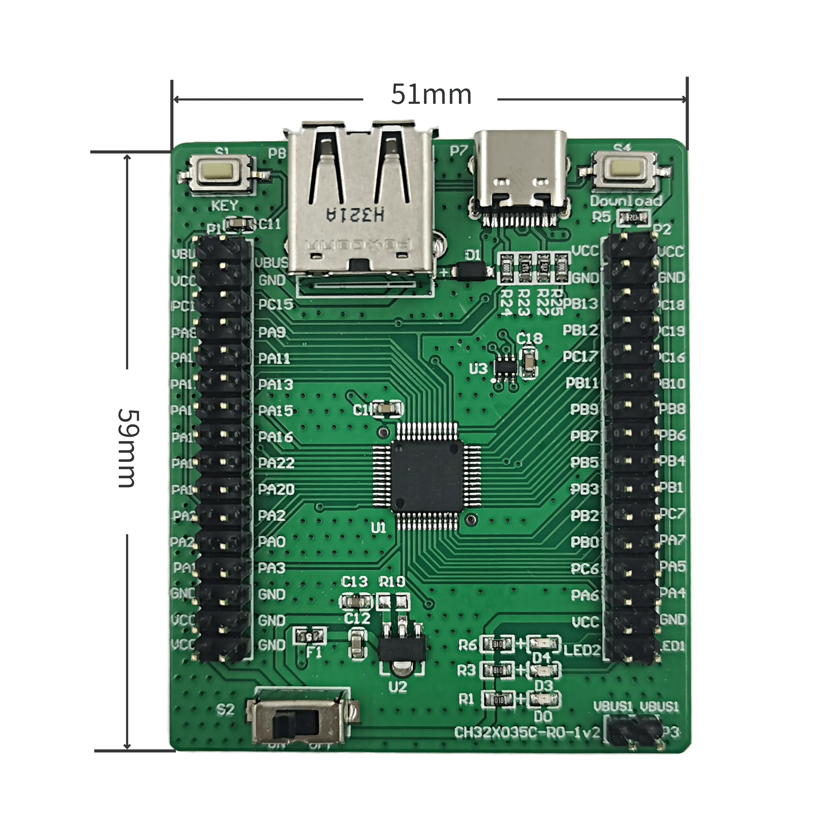 Placa do desenvolvimento do Elementaire, CH32X035C8T6-EVT-R0, CH32X035C8T6, RISC-V, USB, paládio, MCU, tipo C, EN, PHY, 48MHz, WCH