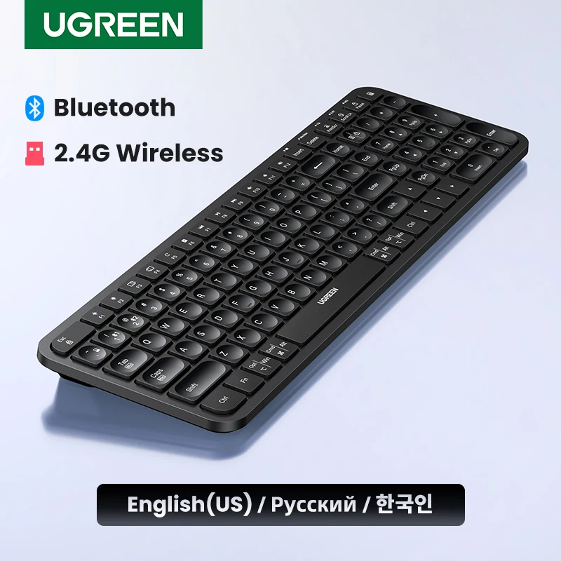 UGREEN Keyboard Wireless Bluetooth & 2.4GHz Russian/Korean/English Keycaps for Laptop MacBook iPad PC Tablet Bluetooth Keyboard