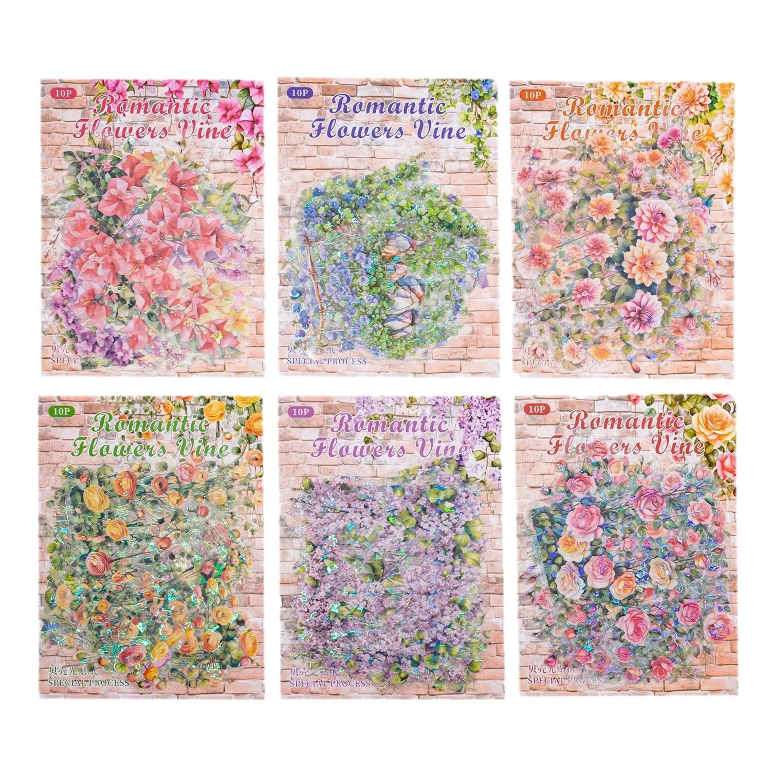 10 Pcs/pack Romantic Flower Vine Series Decorative Sticker Shell Light Collage Scrapbooking Label Diary Album Journal Planner