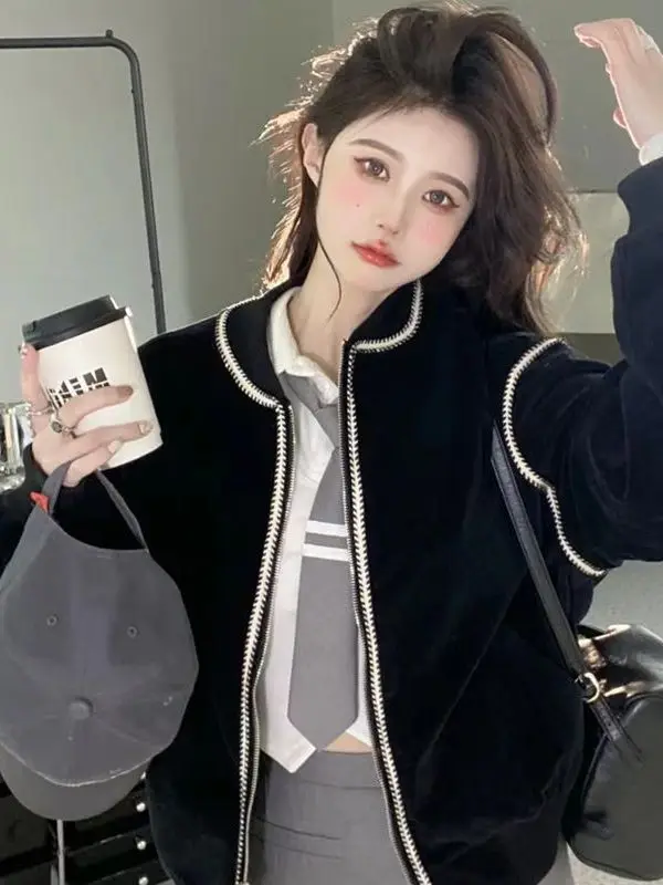 

Бейсбольная куртка Bla Baseball Jaet, верхняя одежда для женщин, весна 2026, новая коллекция, в стиле ретро, университетский стиль, мотоциклетный топ с эффектом похудения