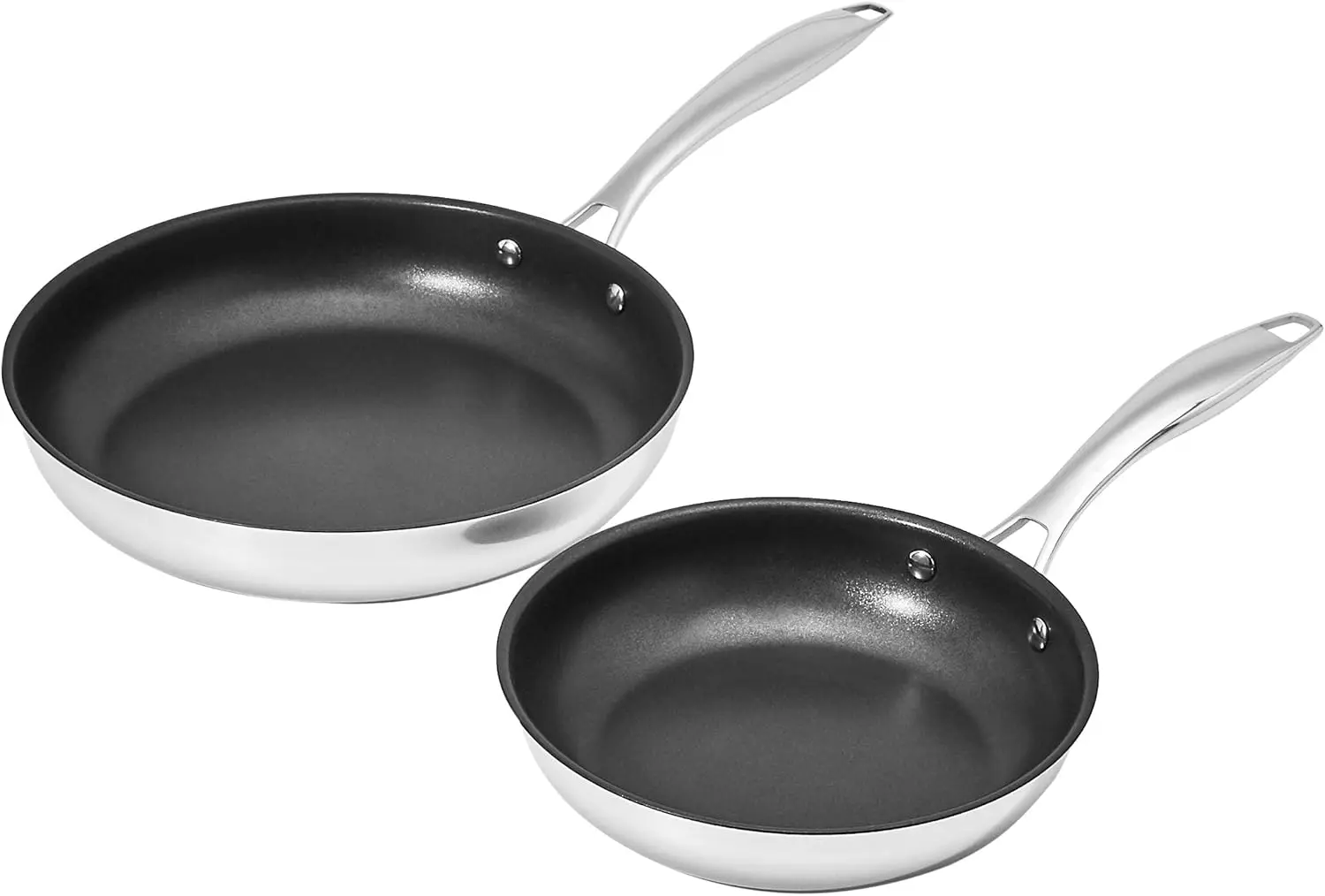 

2-Piece Non-Stick Stainless Steel Fry Pan Set, Induction Safe, 10-Inch & 8-Inch for Home Cooking