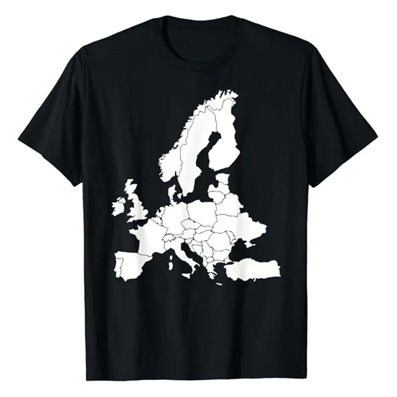 

Europe Map T-Shirt Humor Funny European Maps Graphic Tee Short Sleeve Tops European Trip Lover Clothes Political Borders Gifts