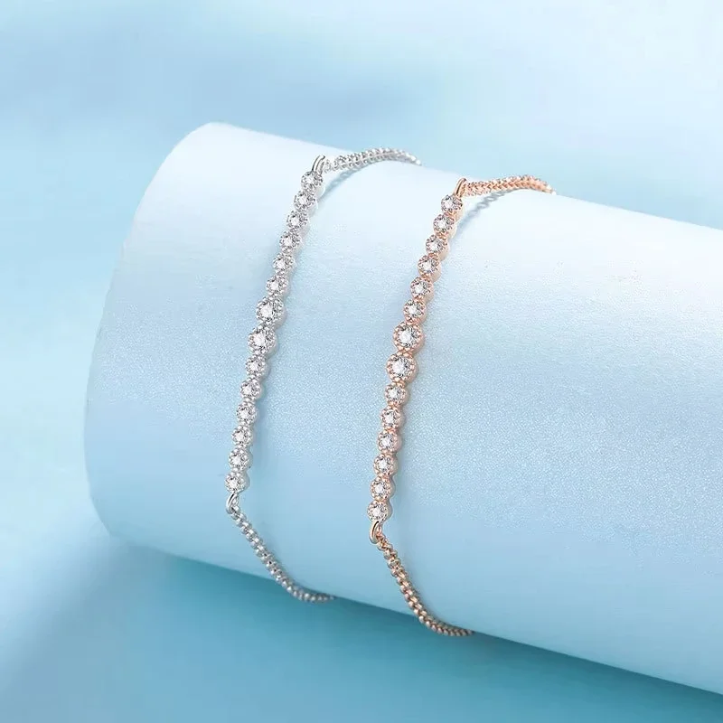 Gelang Pernikahan Anak Perempuan Emas Putih 18K Hari Valentine Wanita 0,24CT Berlian Moissanite PT950 Platinum Hadiah Ulang Tahun Putri Wanita
