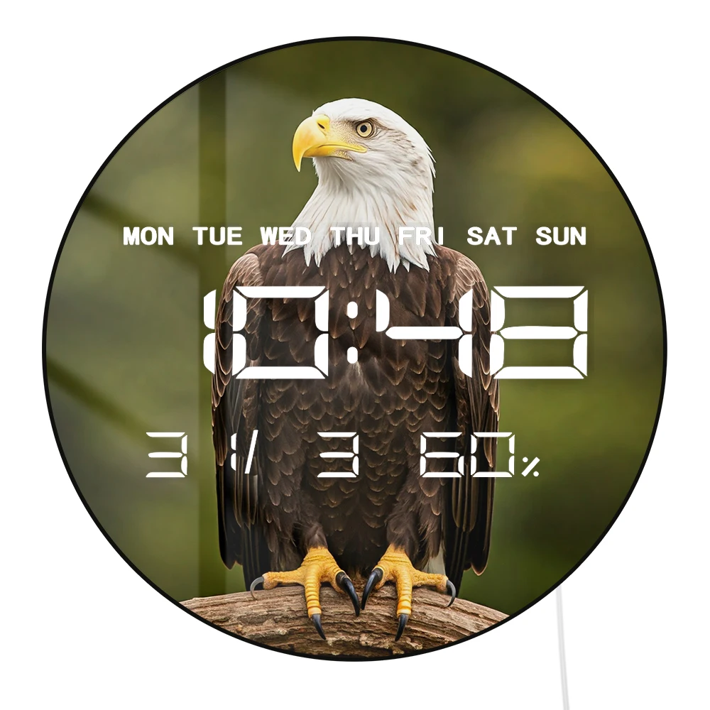 

Настенные часы с LED-подсветкой и автоматическим затемнением «Американский белоголовый орлан»: величественный птичий мотив, природный арт, электронные настенные часы с большим цифровым дисплеем