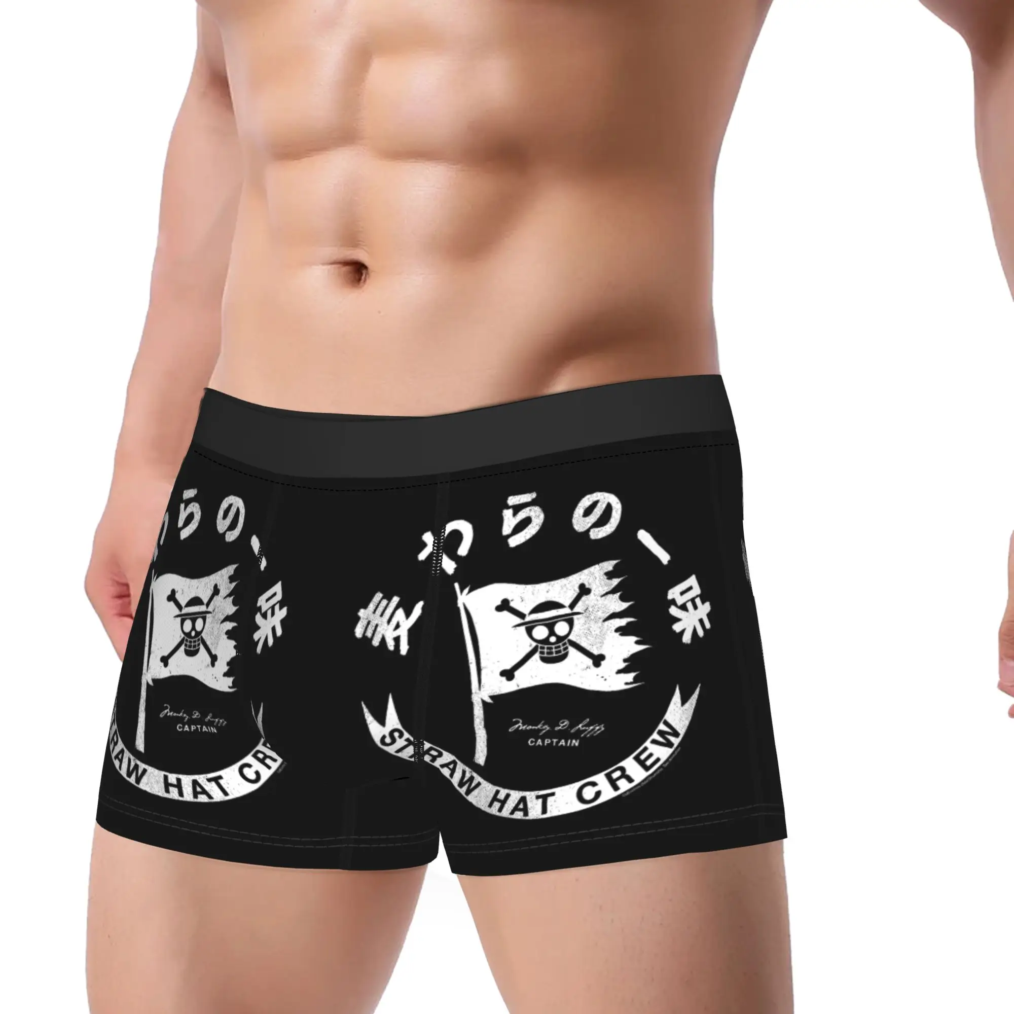 One Piece Anime Straw Hat Crew Flag with Kanji Underpants Homme Panties Male Underwear Shorts Boxer Briefs