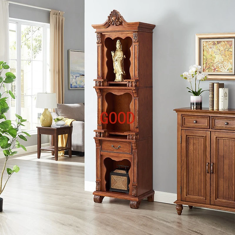 American-Style Solid Wood Buddha Niche Triangle Cabinet Living Room Storage Rack Home