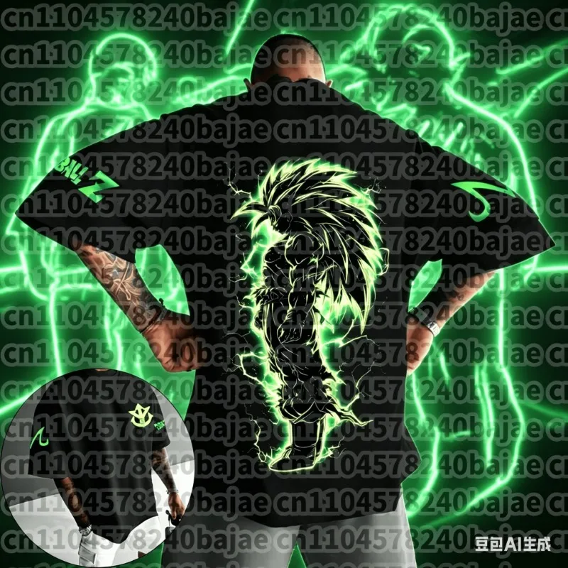 2026 Summer Men's Cotton T-shirt Retro Anime Dragon Ball Super Saiyan 3 Goku Loose Casual Sports Daily Tee