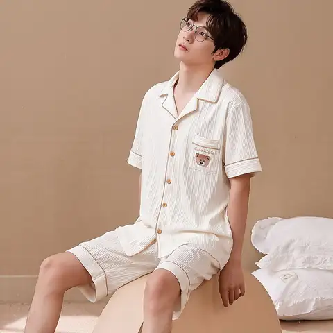 남성 코튼 나이트 웨어 수면 탑스, 반소매 부드럽고 넉넉한 잠옷, 라운지웨어, 캐주얼 홈웨어, 여름 남성 잠옷, 신제품