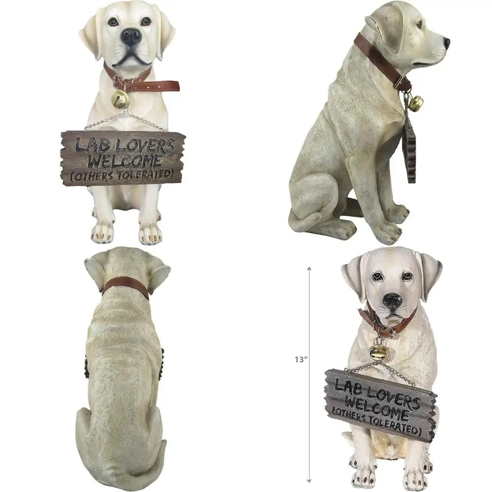 

Labrador Retriever Puppy Dog Statue with Welcome Sign - 14 Inch Hand Painted Sculpture, Fantastic Detail, Labrador Art