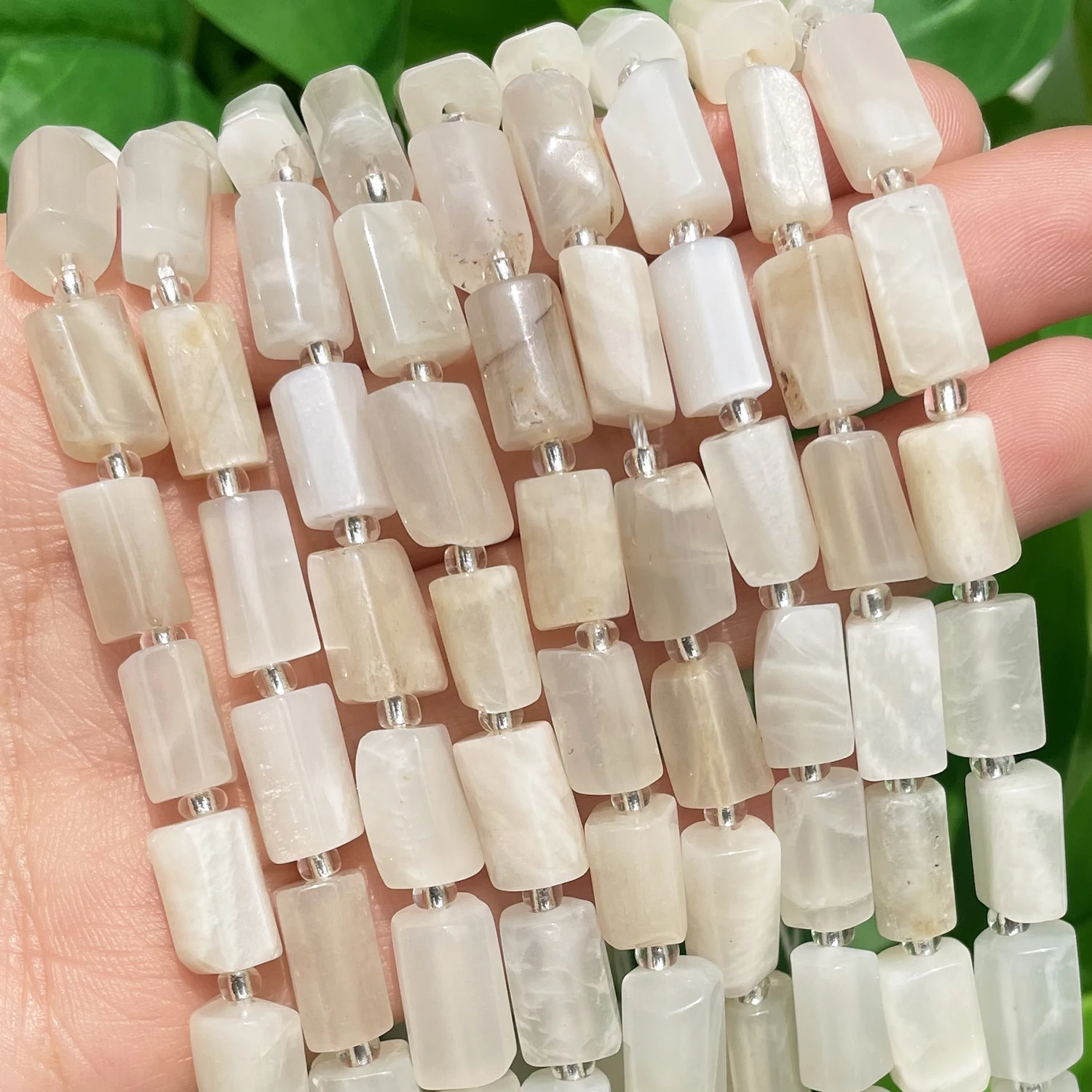 8x11mm Natural Stone Faceted White Moonstone Beads Column Loose Spacer Beads for Jewelry DIY Making Bracelet Earring Accessories