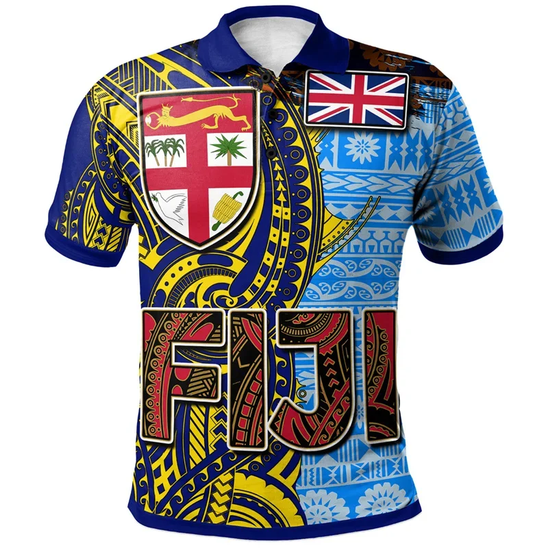 Summer Vintage 3D Printed FijiRugby Flying Fijians Polo Shirt For Men Happy Fiji Day Graphic Polo Shirts Fashion Cool Tops Polo