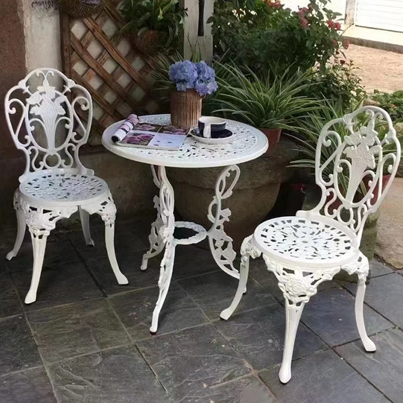 Set di 3 pezzi da pranzo all\'aperto Set per tutte le stagioni balcone prato Villa Bistro Patio mobili da giardino sedie da tavolo in alluminio