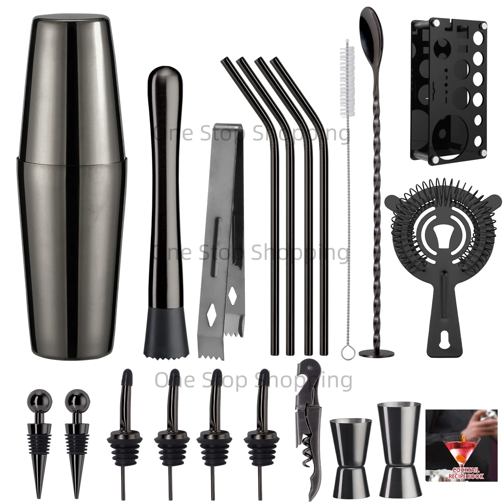 20PCS Cocktail Shaker Set Bartender Kit Bar Tool Set with Acrylic Stand Bars Set with Practical Bar Accessories for Bar Lounge