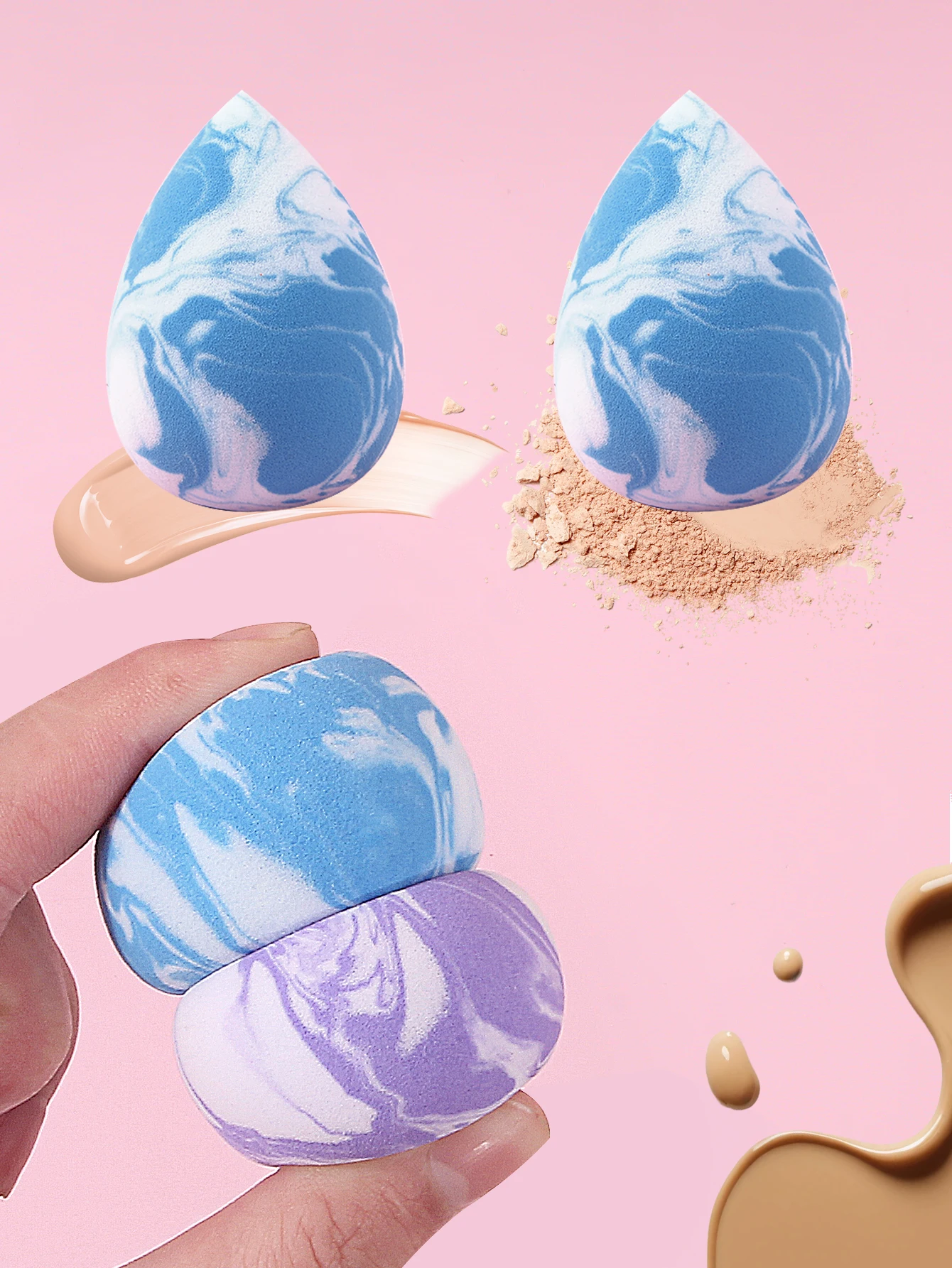 다기능 건조 및 습식 이중 사용 슈퍼 소프트 스폰지 메이크업 에그 파운데이션, 2 색 메이크업 스폰지 파우더 퍼프, 3 개