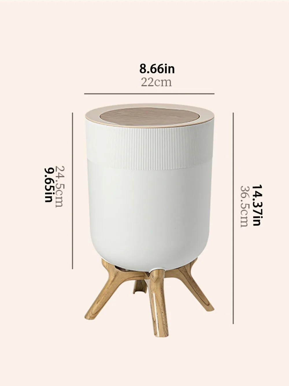 White Circular Wood-Grain Trash Can for Kitchen, Bathroom, Bedroom, Living Room, and Office Trash Bin  Garbage Bin