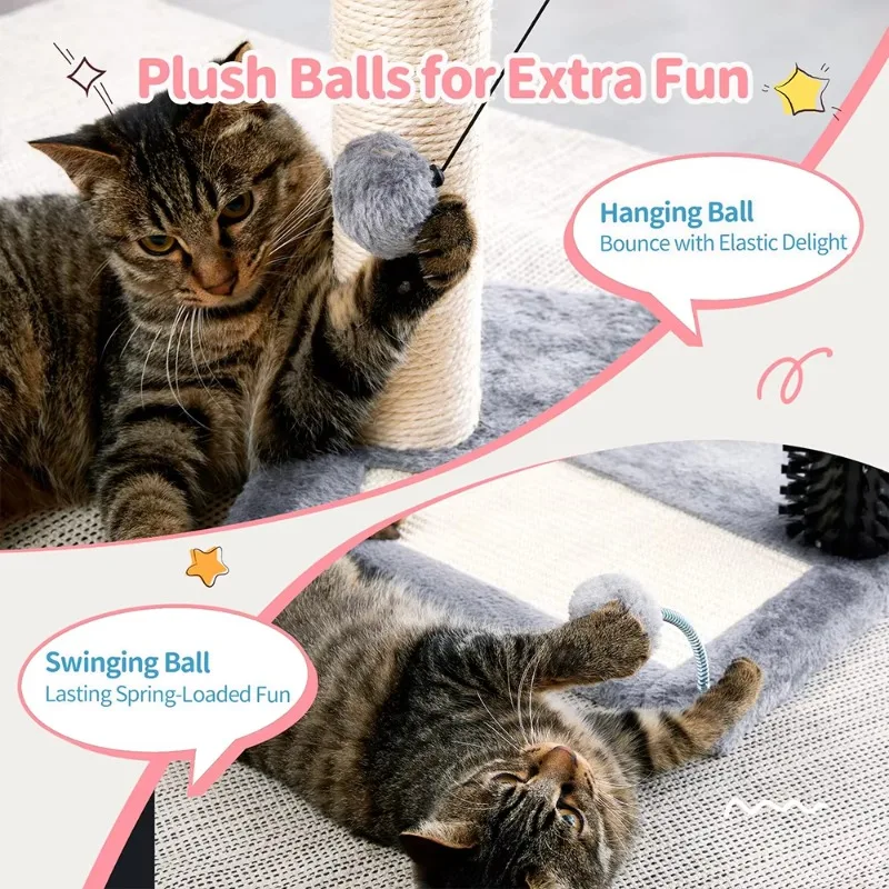 سحابة لينة طويل القامة القطط عمود خدش الكرة التفاعلية المسار اللعب السيزال الطبيعي خدش القطط الداخلية الذاتي دولاب للقطط الصغيرة #6