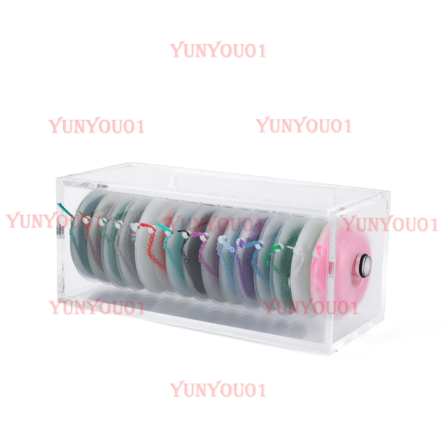 Orthodontic Rubber Chain Box, Transparent Storage Box, Acrylic 15-hole Ligation Ring Placement Box, Pull-out Storage Box.