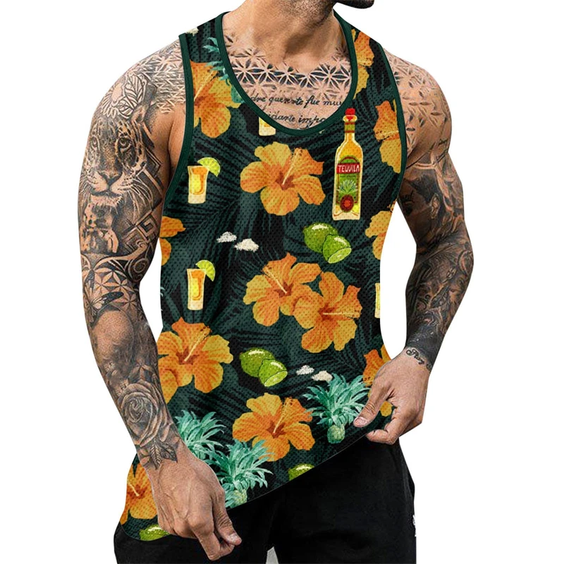 Flowers Graphic Tanks Tops Sleeveless 3D Animal Printed Men\'s Vest Summer Basketball O-Neck Street Man Gym Tanks Big Size 6Xl