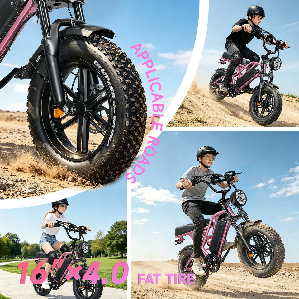 OBX 500W Electric Bike for Adults 16 Inch Fat Tire Ebike 36V 13Ah Battery 20MPH Speed 35 Miles Range All Terrain Mountain E-Bicycle image 6
