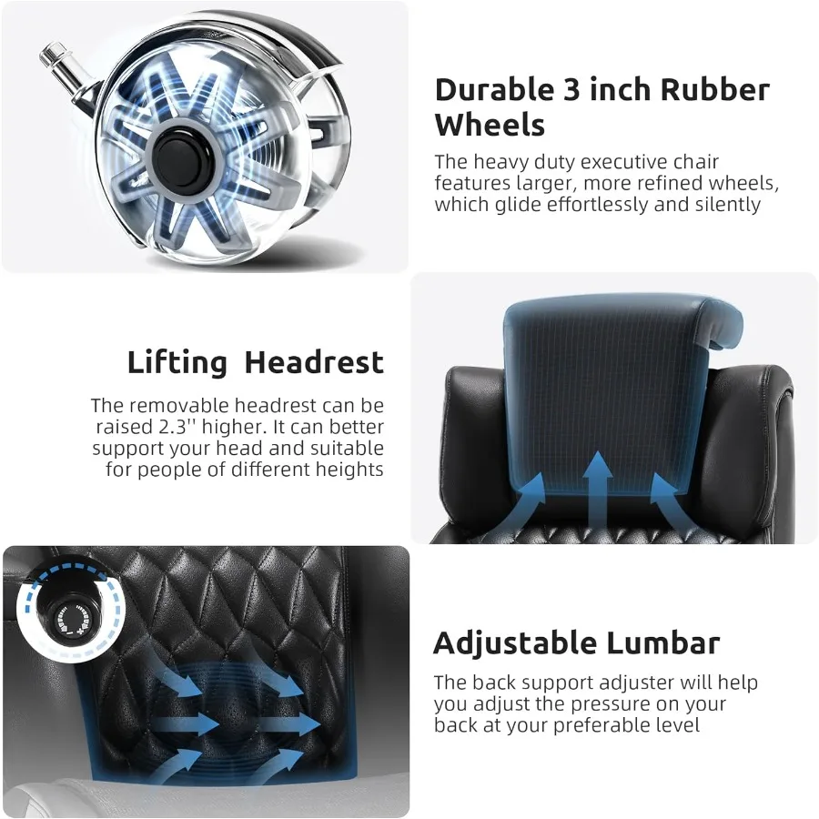 كرسي مكتب كبير وطويل 500 رطل مع مقعد عريض، كرسي مكتب مريح شبكي عالي الظهر مع مسند رأس داعم للفقرات القطنية قابل للتعديل ثلاثي الأبعاد F #6