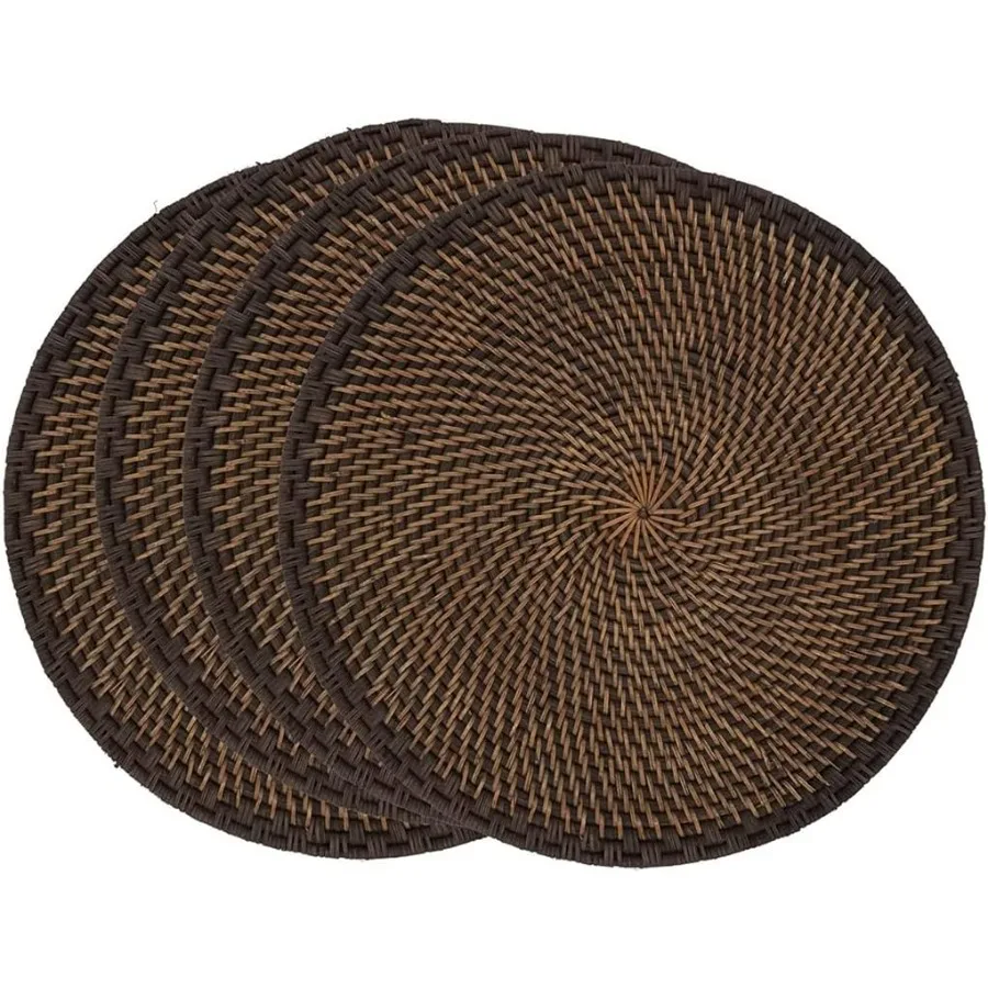 

HandWoven Rattan Placemats 15 Round Set of 4 Brown Table Mats for Home Decor Dining Table Banquet Farmhouse Everyday Use and Sp