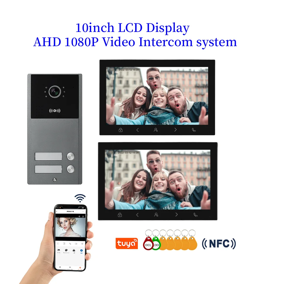 10인치 투야 와이파이 비디오 인터콤 2.4G/5G 라우터 지원 RFID/NFC 잠금 해제 스마트 비디오 도어폰 터치 키 도어벨 시스템