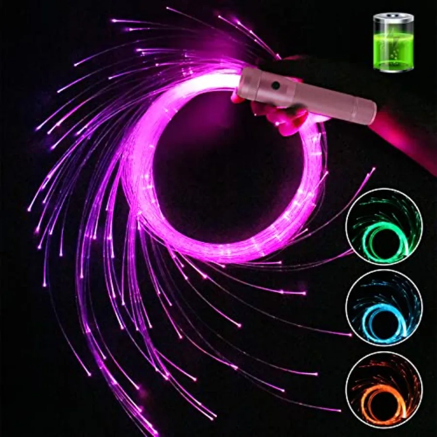 

6Feet LED Fiber Optic Whip, 360 Swivel 36 Mode Effects Super Bright Light Up Dance Rave Toy Great for Raves Parties, Light Show