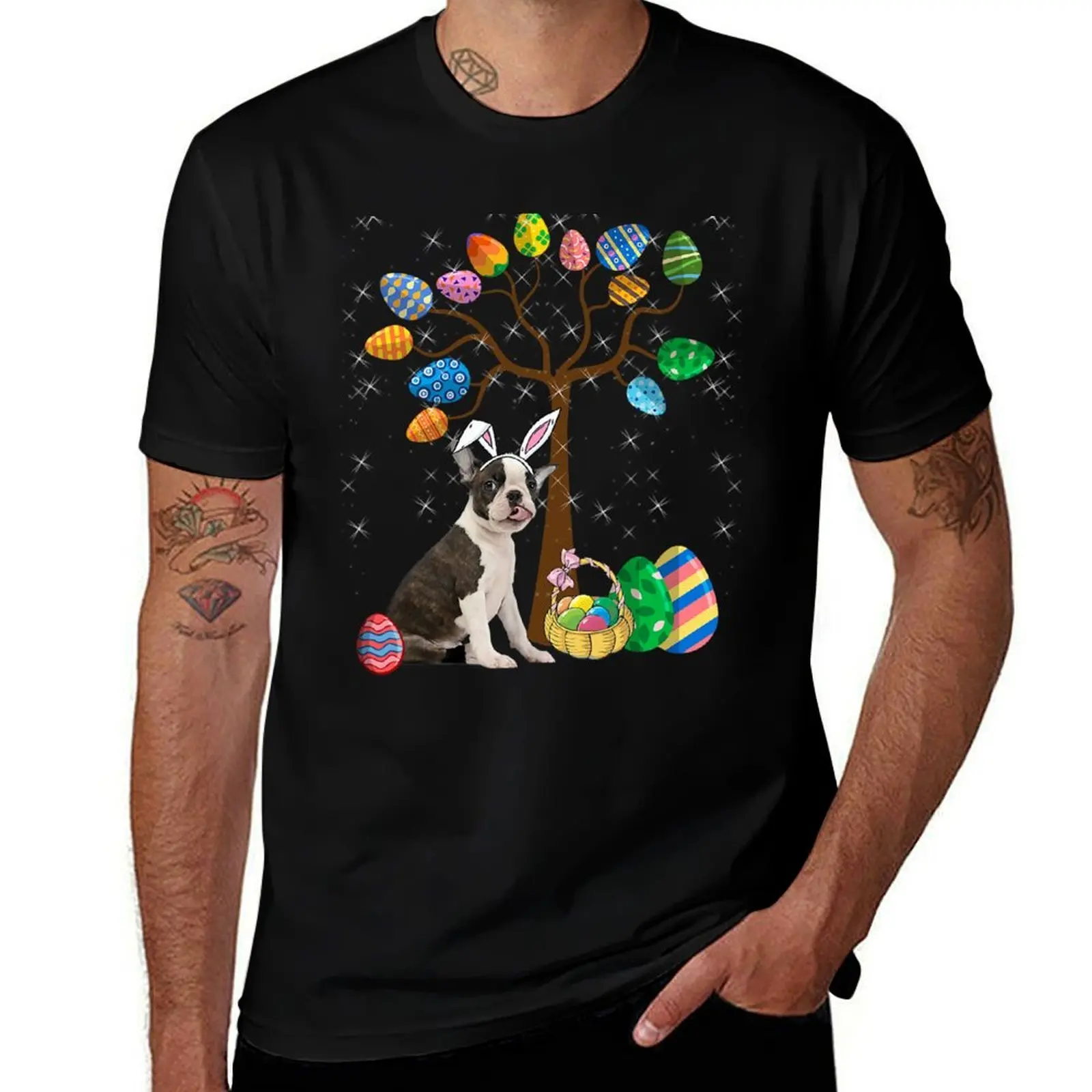 

Boston Terrier Dog Animal Pet Hunt Egg Tree Easter Day T-Shirt cute clothes for a boy anime shirts men