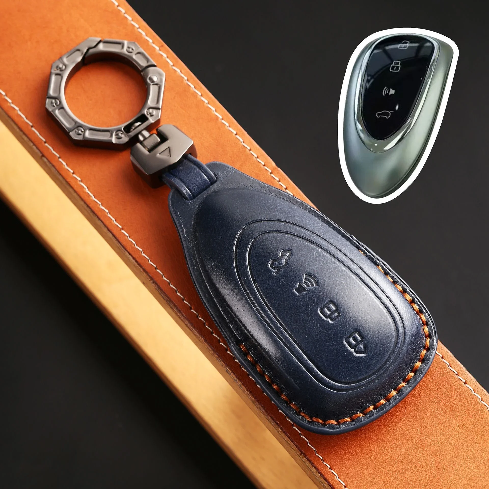 1pc 4 Botton Leather Car Key Fob Case Cover For 2023 2024 WEY MOCHA Coffee 01 Tank 300 Tank300 Coffee01 Coffee1 Keychain