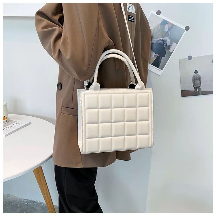 New Luxury Handbags Designer Women Shoulder Bag Fashion Plaid PU Leather Crossbody Bags Square Small Top-handle Bags Tote