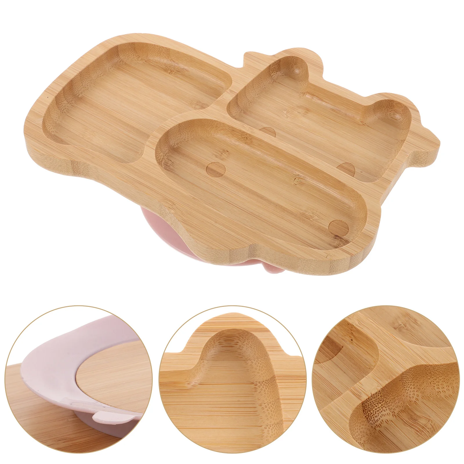 

Bamboo Suction Plate Baby Divided Plates Toddler Food Plates Safe Silicone Material Cartoon Design Non Slip Encourage