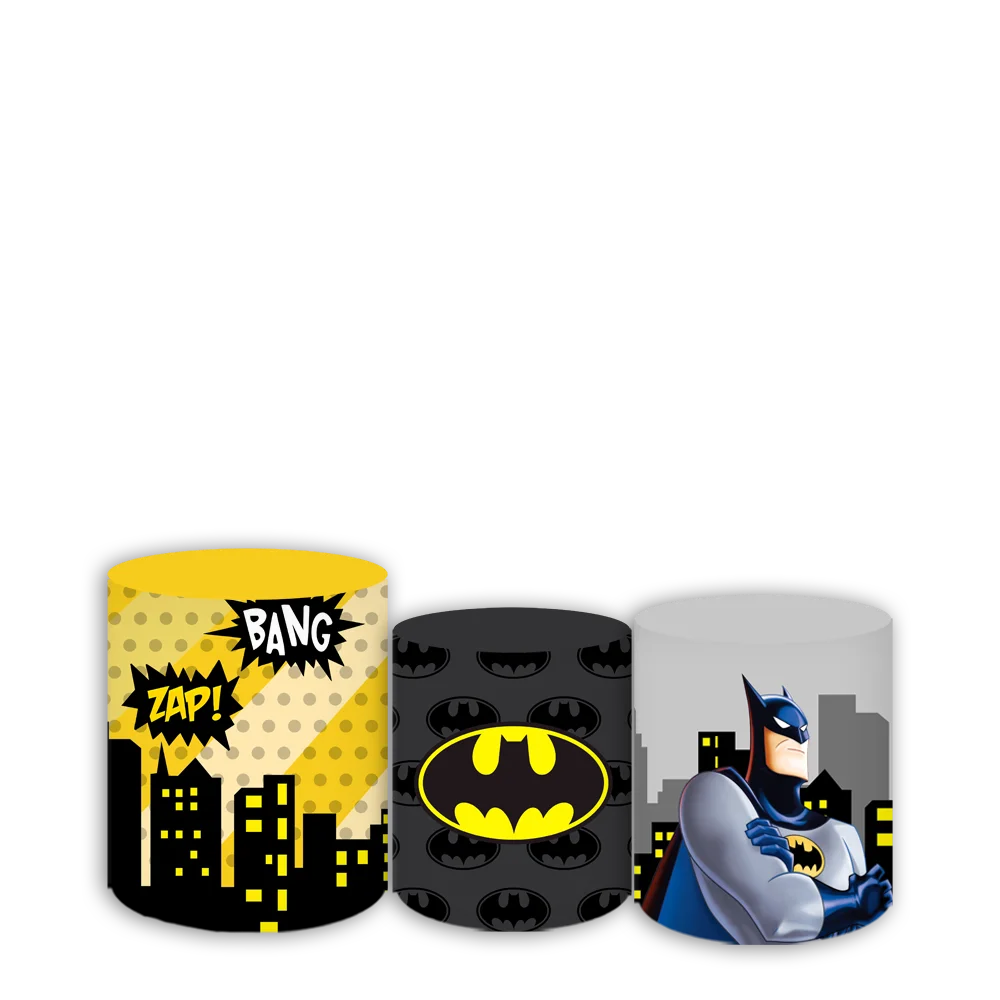 Round Backdrop Batman Theme Boy Children Birthday Party Background Super Bat Night Knight Cylinder Elastic Cover Decor Banner