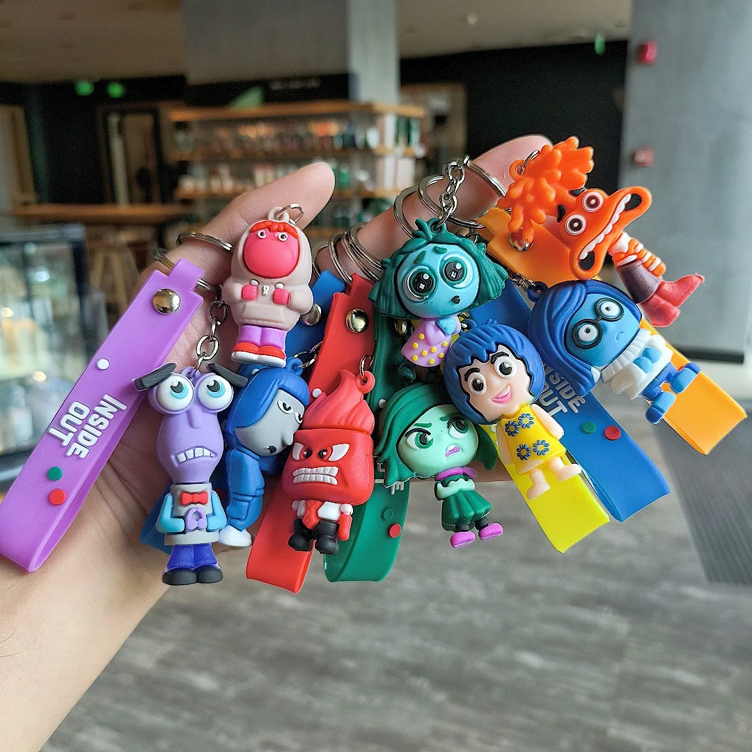 9PCS New Inside Out Anime Character Model Keychain PVC Mind Wars Sad Emotions Series Bag Pendant Keyring Kids Toys Gifts